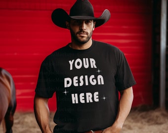 Black Gildan 64000 Mockup Black Gildan Mockup Bundle Cowboy Mockup Country Men Mockup Western Mockup Gildan 64000 Mockup Bundle Horse Mockup