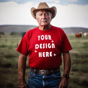 Gildan 5000 Mockup Red Tshirt Mockup Gildan Mockup Bundle Old Cowboy Mock Country Men Mockup Western Mockup Red Shirt Mockup Grandpa Mockup
