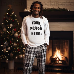 White Sweatshirt Mockup Christmas Mockup Black Male Model Mockup White Sweatshirt Mockup Bundle Black Man Mockup SVG Christmas SVG Mockup