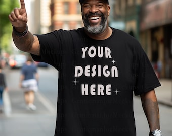 Black Gildan 5000 Men's T-Shirt Mockup Black Man Model Tattooed Mockup Black Gildan Shirt Mens Mock Up Black Tshirt Mockup for Men