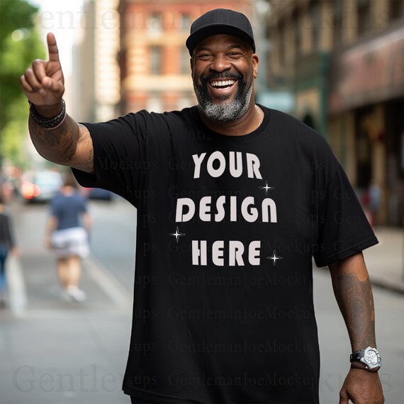 Black Gildan 5000 Men's T-Shirt Mockup Black Man Model Tattooed Mockup Black Gildan Shirt Mens Mock Up Black Tshirt Mockup for Men