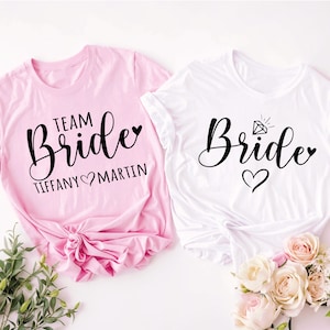Chemises de la mariée de l'équipe, chemise de la mariée, t-shirts escouade de la mariée, t-shirts EVJF, t-shirts EVJF, t-shirt de soirée nuptiale, t-shirt de fête de mariage Pink