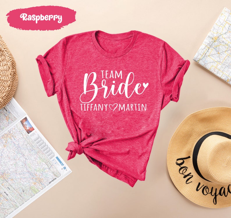 Chemises de la mariée de l'équipe, chemise de la mariée, t-shirts escouade de la mariée, t-shirts EVJF, t-shirts EVJF, t-shirt de soirée nuptiale, t-shirt de fête de mariage Raspberry