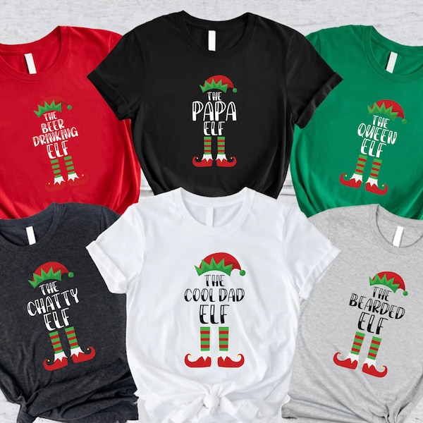 Chemise familiale personnalisée elfe de Noël avec votre titre d'elfe personnalisé, t-shirt familial assorti, chemise d'équipage de Noël, cadeau de vacances d'équipe