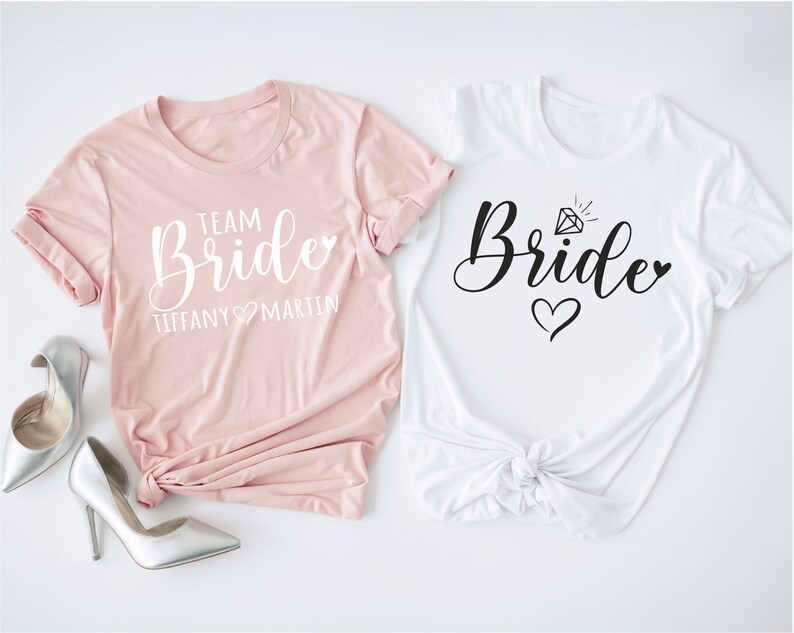 Chemises de la mariée de l'équipe, chemise de la mariée, t-shirts escouade de la mariée, t-shirts EVJF, t-shirts EVJF, t-shirt de soirée nuptiale, t-shirt de fête de mariage Heather Peach