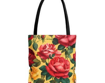 バラをテーマにしたトートバッグ - 花柄トート、フラワーバッグ、ガーデントート、ボタニカルキャリーオール、ロマンチックなトートバッグ - 春や母の日にぴったり