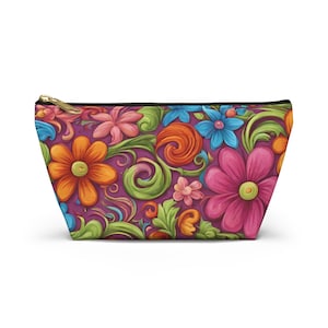 Boho Chic Flowers Accessory Pouch - Floral Makeup Bag, Bohemian Travel Organizer, Hippie Floral Clutch,  bridesmaid gift, mother&#39;s day gift
