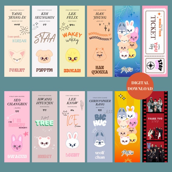 STRAY KIDS Printable Bookmarks, Kpop Paper Stationery (digital