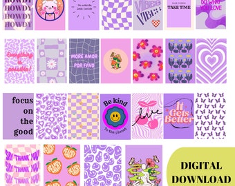 Collage mural esthétique violet, décoration de chambre pastel danois, décoration esthétique de dortoir universitaire, ensemble de collage mural, impressions violettes, kit de collage mural