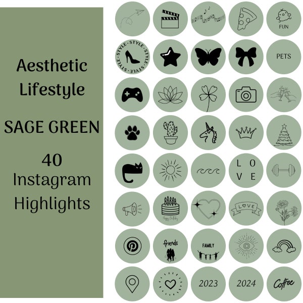 Sage Green Aesthetic Instagram Highlights covers, Natural Green Color Highlight Icon Pack, Aesthetic Lifestyle Instagram Icon For IG Stories