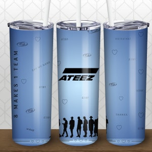 Ateez 20oz skinny tumbler wrap,ateez merch,ateez tumbler,ateez png,kpop merch,20oz tumbler,tumbler sublimation,men tumbler,blue tumbler