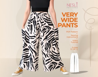 Sehr weite Hose PDF Schnittmuster: Elastische Taille, große Taschen (XXS-5XL)