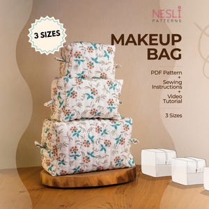 Modello di cucito per trousse trapuntate in PDF con tutorial video – Modello di trousse per cosmetici, articoli da toeletta e da viaggio in 3 misure per principianti