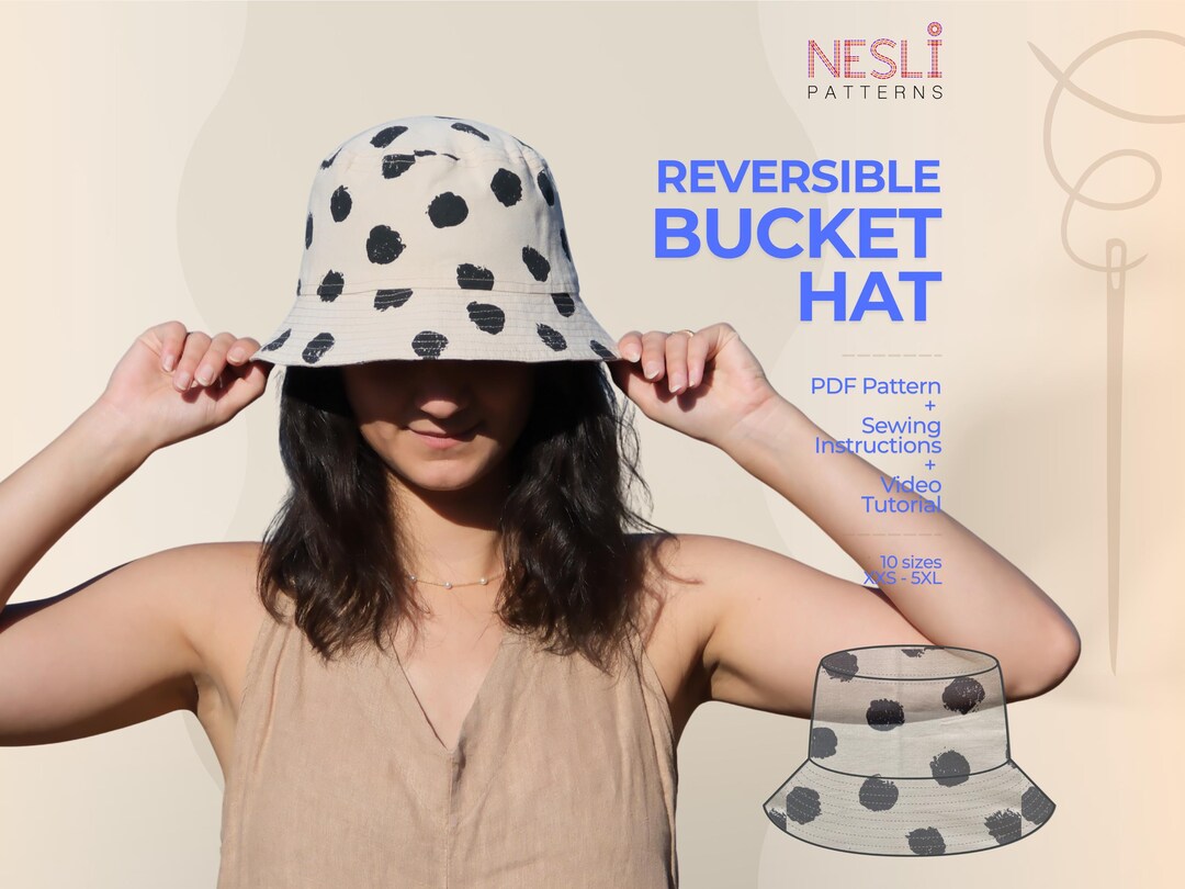 Reversible Bucket Hat PDF Pattern XS-XL Beginner Friendly Step