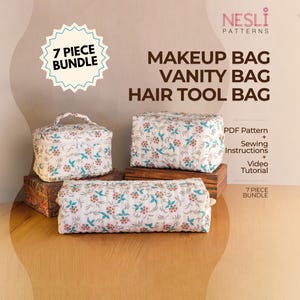 Cartamodello per set di 7 pezzi per borsa da trucco trapuntata con video tutorial