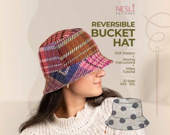 Patrón PDF para sombrero de pescador reversible (tallas XS-XL) / Ideal para principiantes / Instrucciones de costura paso a paso y videotutorial