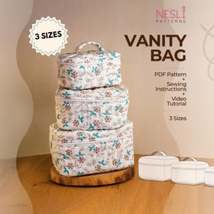 Modello di cucito per beauty case trapuntato in PDF con tutorial video – Modello di beauty case, beauty case e beauty case da viaggio in 3 misure per principianti