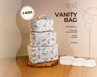 Patrón de costura de neceser acolchado (PDF) con videotutorial: patrón de neceser de 3 tamaños para cosméticos, artículos de tocador y viajes para principiantes.