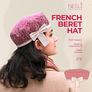 Patron de couture PDF pour béret : style français pour débutant, 5 tailles (tutoriel vidéo inclus)