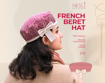 Wzór do szycia beretu w formacie PDF: styl francuski dla początkujących, 5 rozmiarów (w zestawie samouczek wideo)