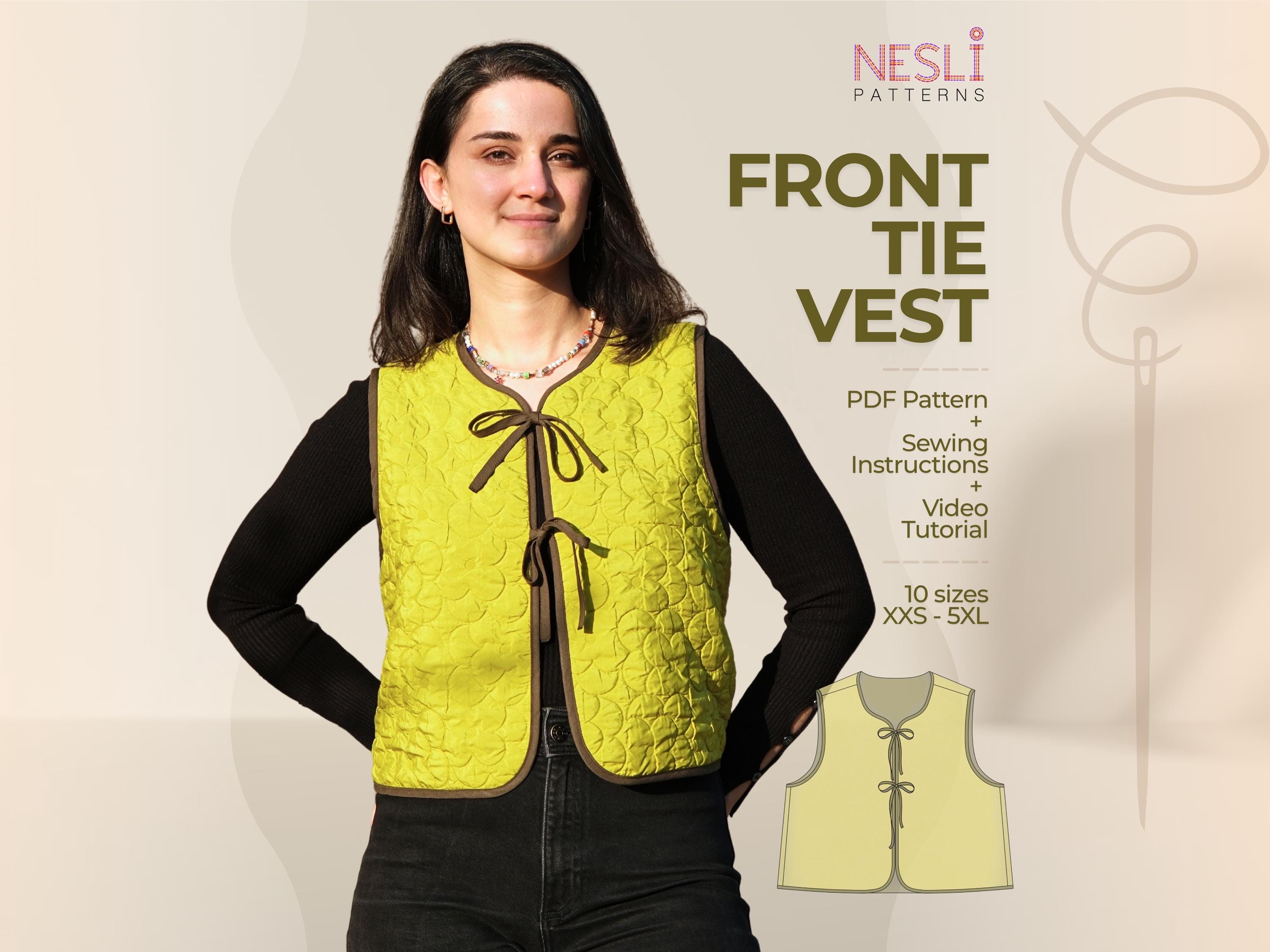 Front Tie Vest PDF Sewing Pattern + Instructions + Video Tutorial | 10 ...