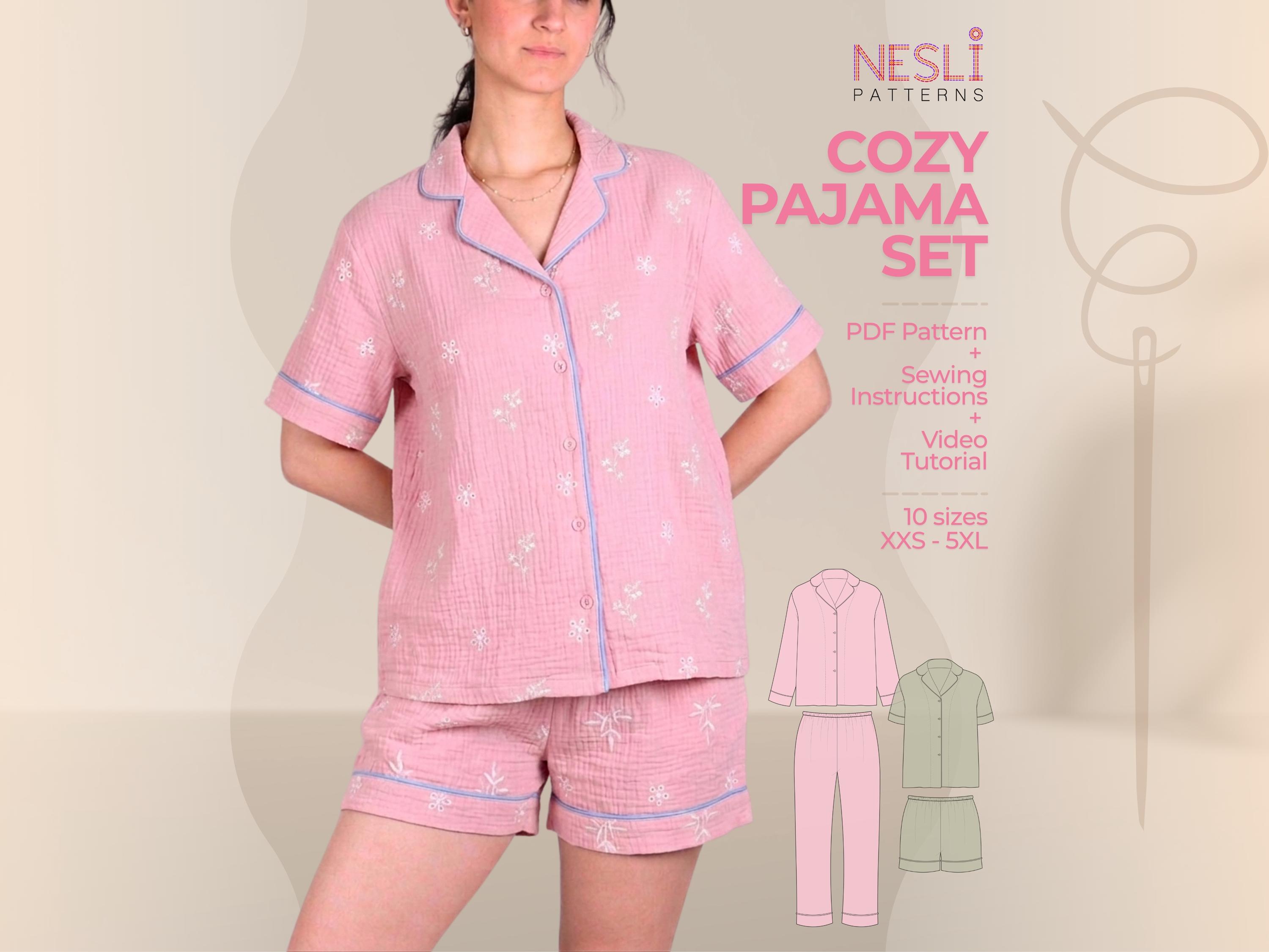 Pajama Set Sewing Pattern: Long & Short Sleeve, XXS-5XL (PDF Pattern ...