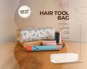 Patrón de costura en PDF para bolsa de herramientas para el cabello con videotutorial: Estuche de viaje Dyson Airwrap