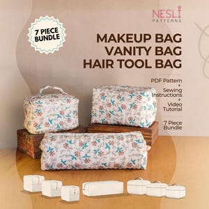 Cartamodello per set di 7 pezzi per borsa da trucco trapuntata con video tutorial