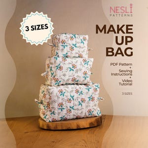 Quilted Makeup Bag Sewing Pattern PDF with Video Tutorial – 3 Size Cosmetic, Toiletry, and Travel Pouch Pattern for Beginners