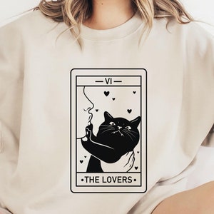 Felpa con cappuccio Tarocchi The Lovers Gatto nero Regalo per lei Felpa amante dei gatti Regalo di compleanno Maglione per mamma di gatti Felpa con cappuccio Crazy Cat Lady Amante dei tarocchi