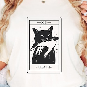 Chemise mort tarot, chemise chat sorcière, t-shirt drôle de carte de tarot, t-shirt maman chat noir, cadeaux pour les amoureux des chats, t-shirt couleurs confort, t-shirt femme chat fou