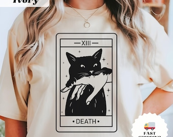 Tarot Death Shirt, Witchy Cat Shirt, Funny Tarot Card Tshirt, Black Cat Mom Tee, Cat Lovers Gifts, Comfort Colors Tee, Crazy Cat Lady Tshirt