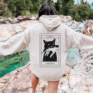 Tarot Tod Hoodie schwarze Katze Geschenk Witchy Katze Übergroßer Hoodie Geschenk Crazy Cat Lady Sweat Shirt Tarot Karte Hoodie schwarze Katze Mama Geschenk Halloween