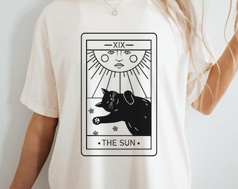 Tarot The Sun Shirt, Witchy Cat Shirts, Tarot Card The Sun T Shirt, Black Cat Mom Gifts, Cat Lovers Comfort Colors Tee, Crazy Cat Lady Shirt