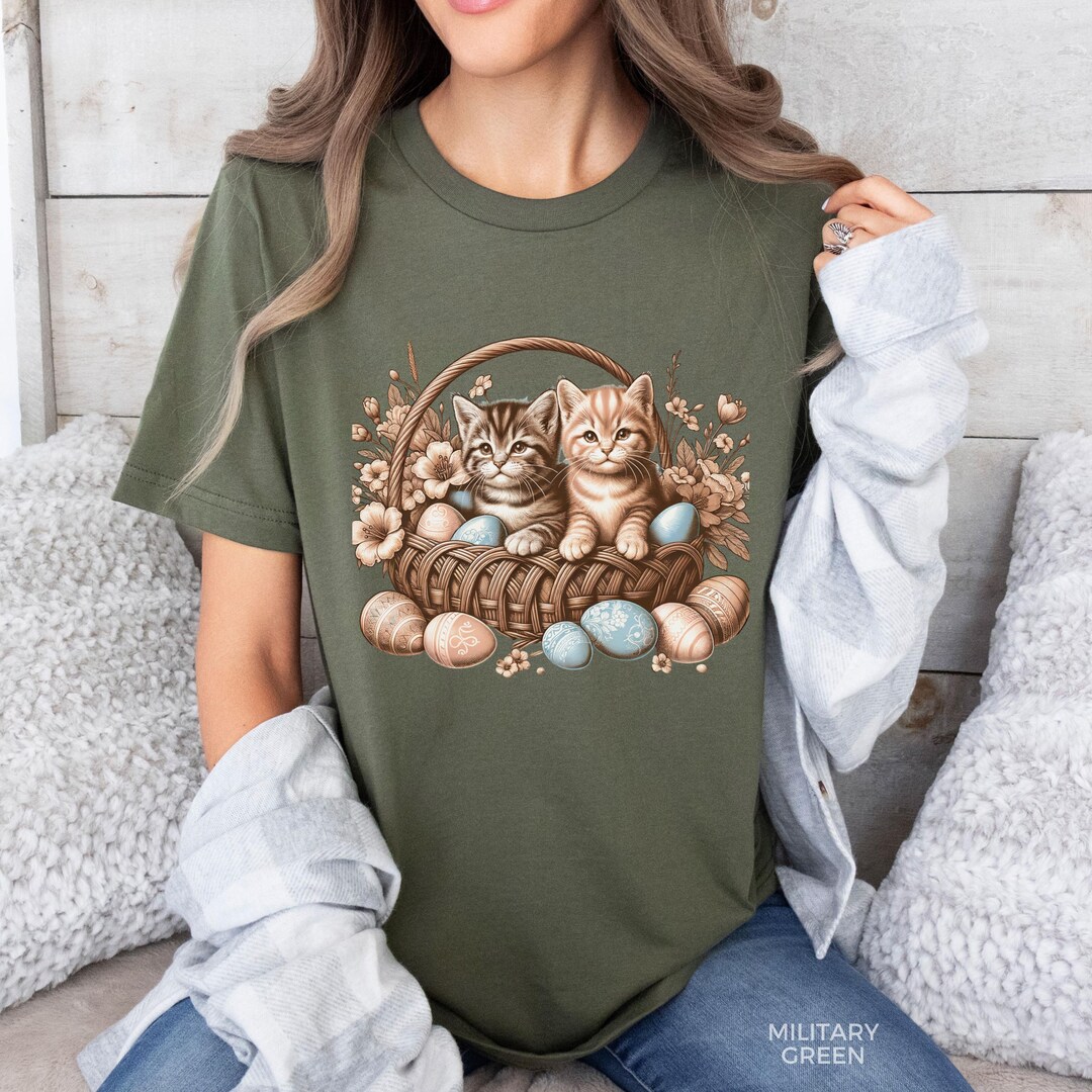 Easter Gift Kittens Cottagecore Shirt Spring Cat Gift Floral Vintage ...