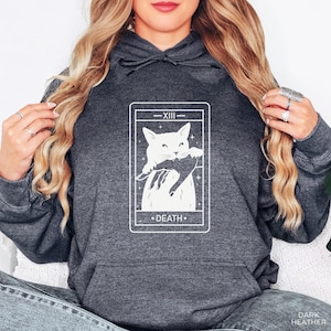 Sudadera con capucha de Tarot Death, regalo de gato, sudadera de bruja, regalo de cumpleaños para mamá gata, sudadera con capucha extragrande para gato, regalo para dama gata negra, suéter para amantes de los gatos