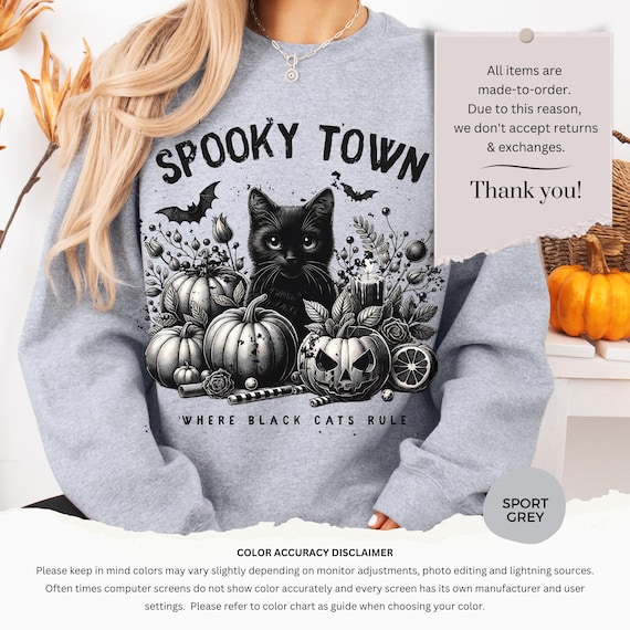 Spooky Black Cat Sweatshirt Halloween Pullover Gift for Cat Lovers
