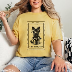 T-Shirt Tarot-Katzen-T-Shirt Hexe Geschenk für Katzenliebhaber Magier Tarot-Karte Tshirt Schwarze Katze Geschenk Komfort Farbe Katzen-Shirt Verrückte Katzen-Lady Tshirt Hexe