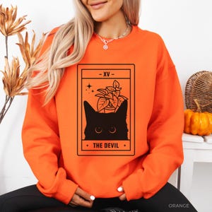 Sudadera divertida de gran tamaño con diseño de gato del tarot, regalo de gato brujo, regalo de cumpleaños para mamá gato negro, suéter divertido y loco para mujer gato, carta del diablo del tarot