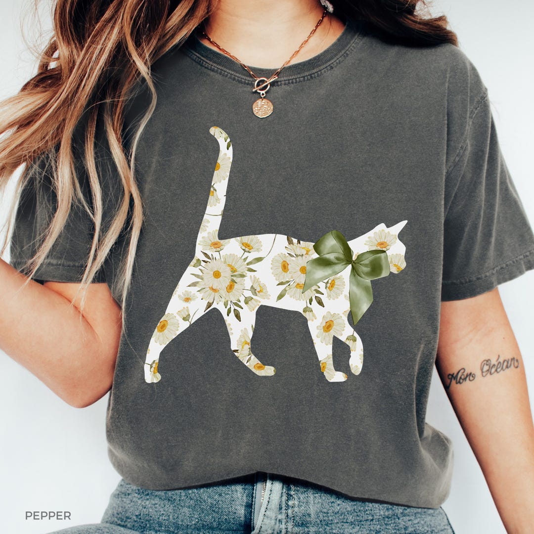 Tee Cat Cottagecore Shirt Daisy Flower Cat T-shirt Comfort Colors Cat ...
