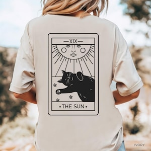 Camiseta Gato Tarot Camiseta El Sol Gato Negro Regalo para Mamá Gata Camiseta Colores Confortables Regalos Tarot Camiseta Mujer Loca Gato Camiseta Gato Negro Bruja