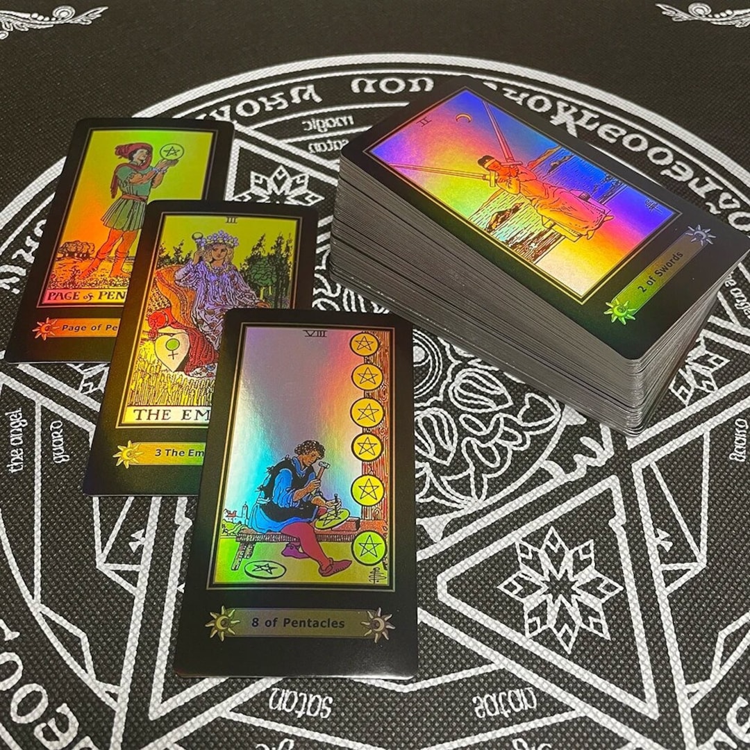Regenbogen Holografisches Tarot Deck | 78 Karten Mit Tasche | Rainbow Tarot Für Wahrsagerei & Spiele