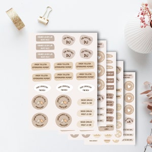 Stickerset Willkommensfeier beige, Sticker Taufe, Aufkleber freie Taufe, Stickerset Gästebuch