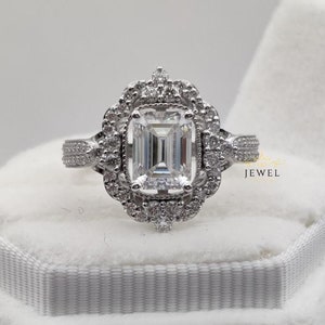 2 CT Emerald Cut Moissanite Engagement Ring Beautiful Promise Ring For Her 18K White Gold Art Deco Ring Best Wedding Anniversary Gift Ring