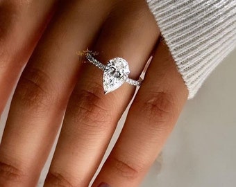 Anillo de diamantes cultivados en laboratorio CVD con certificación IGI de talla pera de 1,50 quilates Anillo lujoso de oro de 18 quilates Tesoros hechos a mano El mejor anillo de estilo impresionante para ella