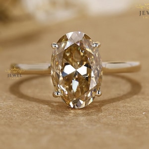 3.50 Karat Champagner Gelb Oval Cut Moissanit Verlobungsring in 18K Gold | Vintage Solitär Ring | Brautschmuck