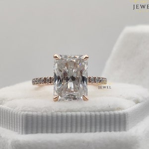 2.0 CT Radiant Cut Moissanite Engagement Ring Pave Setting With Hidden Halo Ring 18K Rose Gold Ring Best Wedding Anniversary Gift For Her