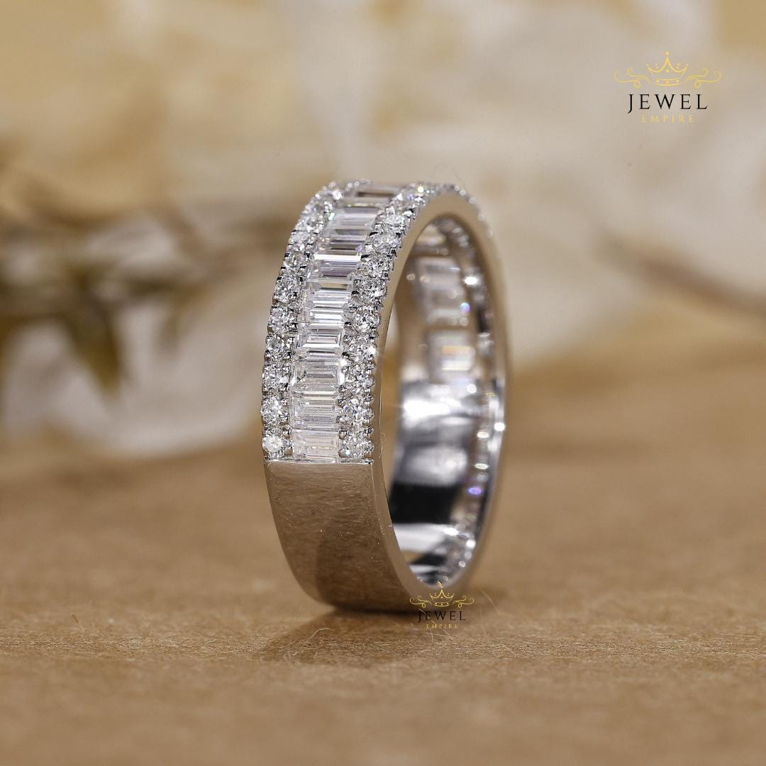 Lab Grown Diamond Eternity Band: Baguette & Round 18K Gold Wedding Ring ...