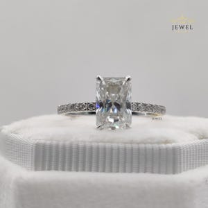 2.0 CT Radiant Cut Moissanite Engagement Ring Pave Setting With Hidden Halo Ring 18K White Gold Ring Best Wedding Anniversary Gift For Her