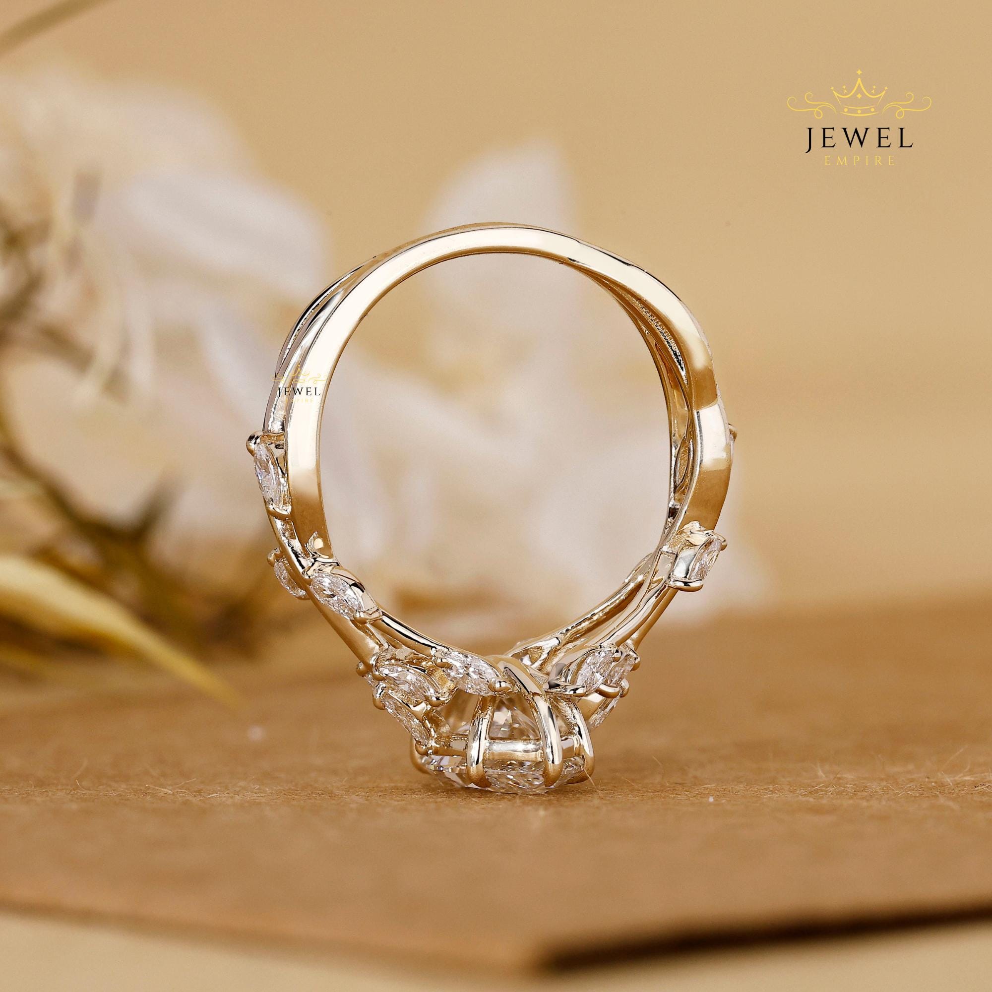 Marquise Cut Lab Grown Diamond Engagement Ring, Nature Inspired Leaf ...
